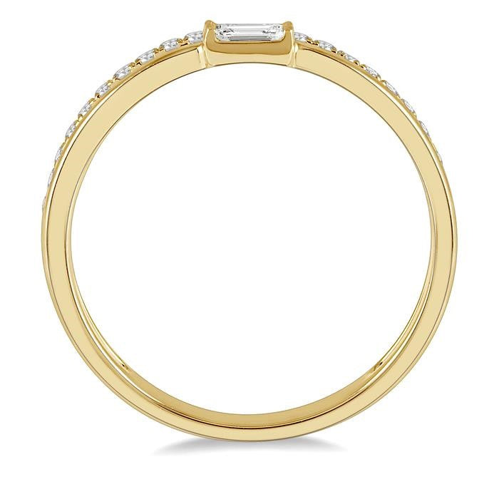 1/5 Ctw Double Row Baguette and Round Diamond Fashion Ring in 14K Yellow Gold