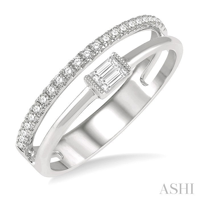 1/5 Ctw Double Row Baguette and Round Diamond Fashion Ring in 14K White Gold
