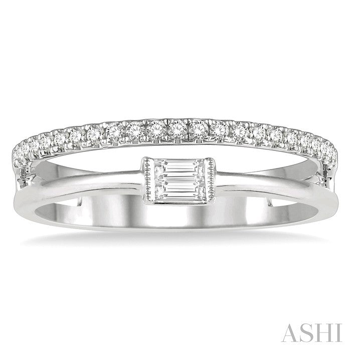 1/5 Ctw Double Row Baguette and Round Diamond Fashion Ring in 14K White Gold