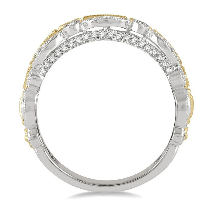 3/8 Ctw Two Tone Geometric Rows Round Cut Diamond Fashion Band in 14K White and Yellow Gold