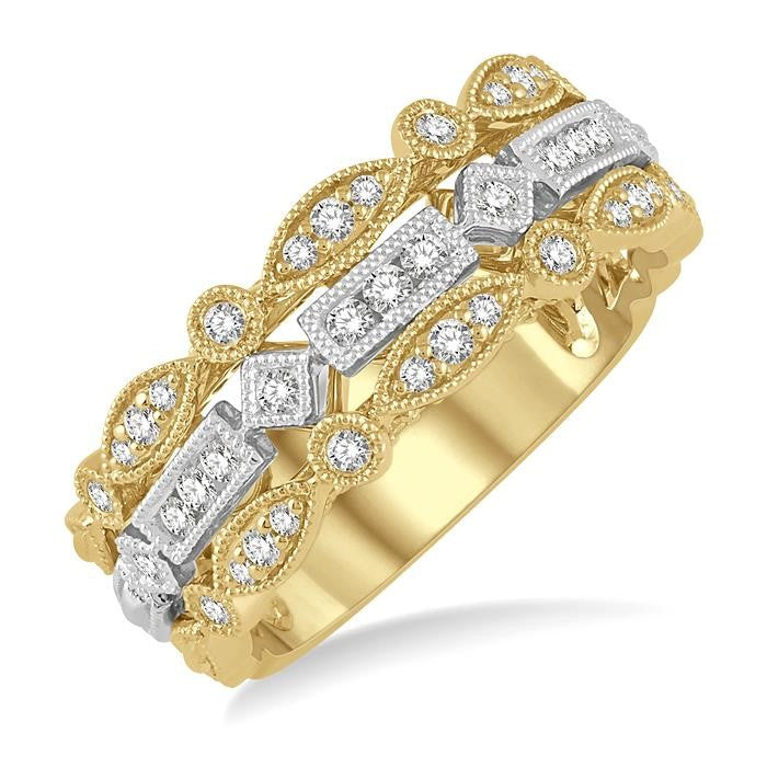 3/8 Ctw Two Tone Geometric Rows Round Cut Diamond Fashion Band in 14K Yellow and White Gold
