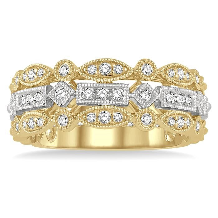 3/8 Ctw Two Tone Geometric Rows Round Cut Diamond Fashion Band in 14K Yellow and White Gold