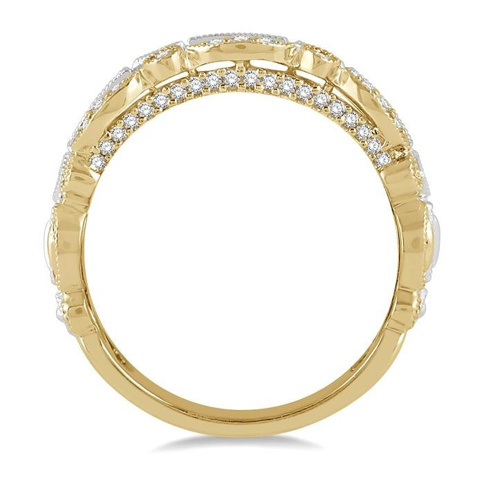 3/8 Ctw Two Tone Geometric Rows Round Cut Diamond Fashion Band in 14K Yellow and White Gold