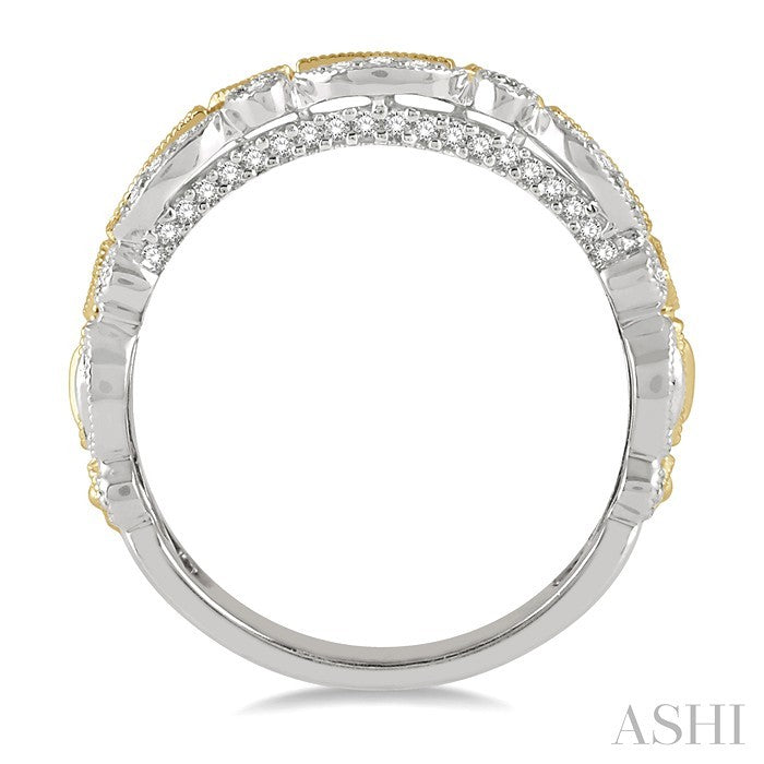3/8 Ctw Two Tone Geometric Rows Round Cut Diamond Fashion Band in 14K White and Yellow Gold