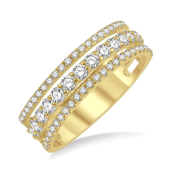 3/4 Ctw Round Cut Diamond Split Triple Band in 14K Yellow Gold