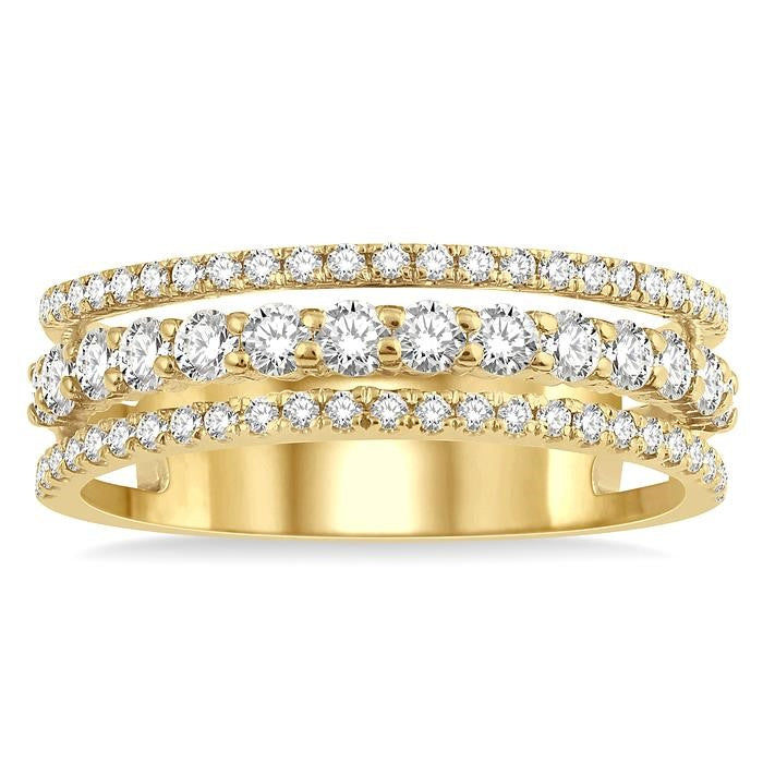 3/4 Ctw Round Cut Diamond Split Triple Band in 14K Yellow Gold