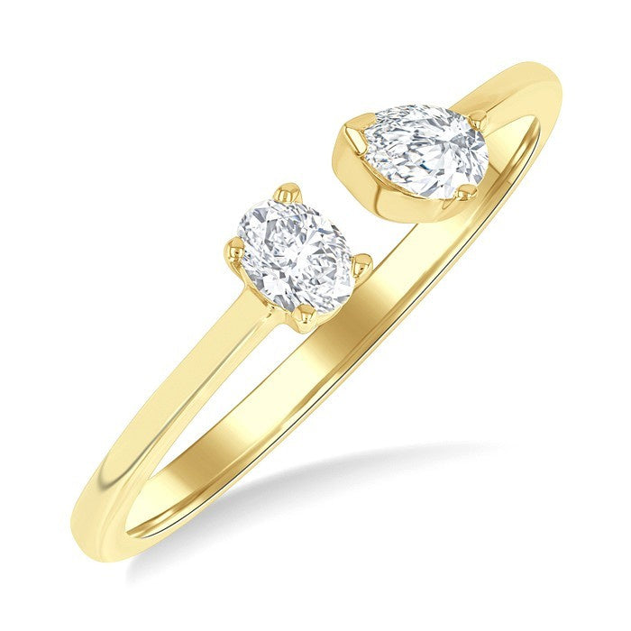 1/3 Ctw Toi Et Moi Oval and Pear Cut Diamond Open Fashion Ring in 14K Yellow Gold