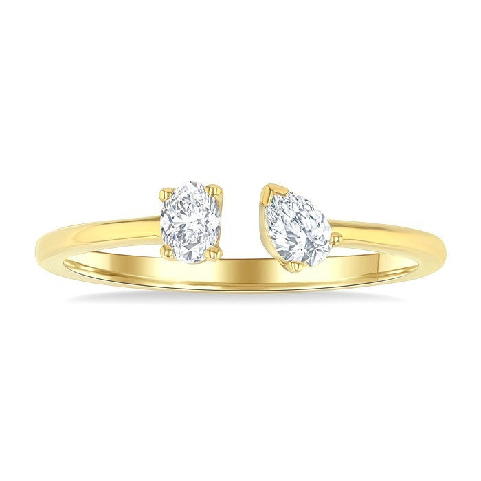 1/3 Ctw Toi Et Moi Oval and Pear Cut Diamond Open Fashion Ring in 14K Yellow Gold
