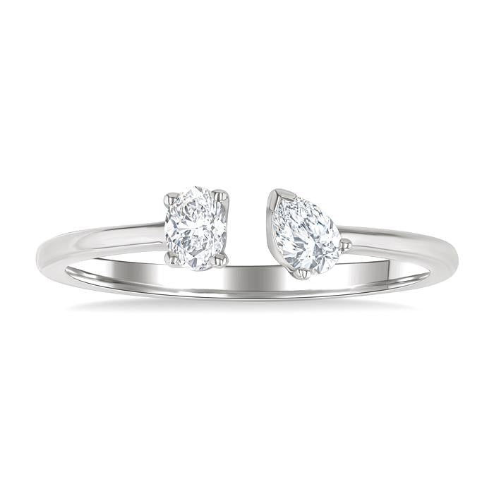 1/3 Ctw Toi Et Moi Oval and Pear Cut Diamond Open Fashion Ring in 14K White Gold