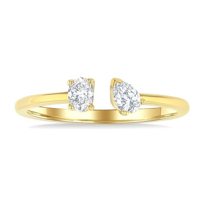 1/3 Ctw Toi Et Moi Oval and Pear Cut Diamond Open Fashion Ring in 14K Yellow Gold