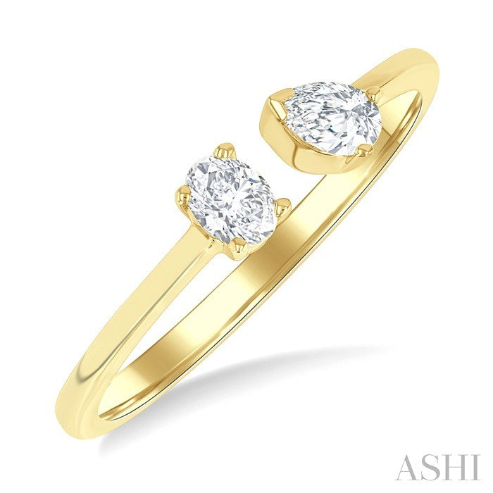 1/3 Ctw Toi Et Moi Oval and Pear Cut Diamond Open Fashion Ring in 14K Yellow Gold