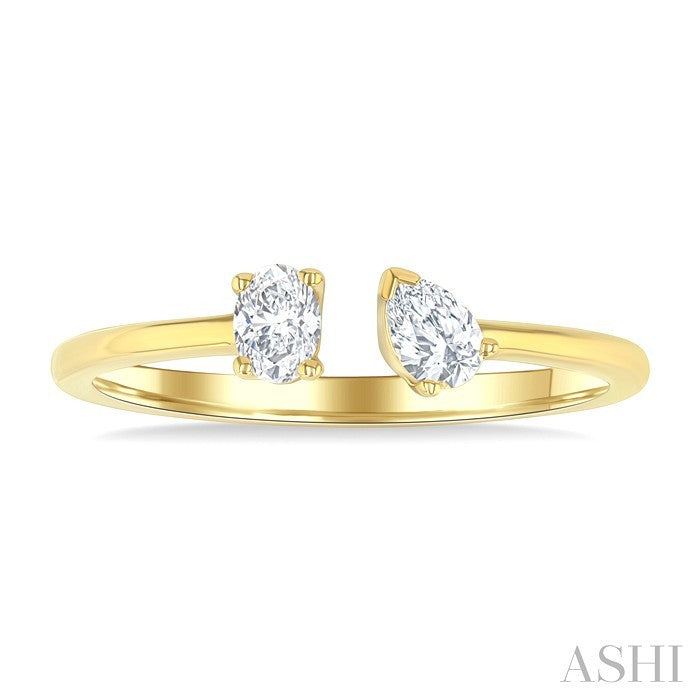 1/3 Ctw Toi Et Moi Oval and Pear Cut Diamond Open Fashion Ring in 14K Yellow Gold