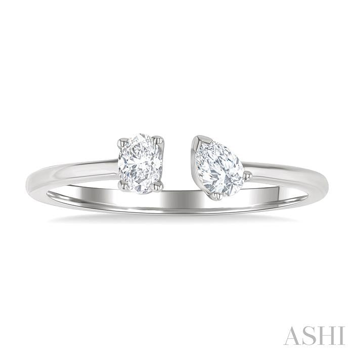 1/3 Ctw Toi Et Moi Oval and Pear Cut Diamond Open Fashion Ring in 14K White Gold