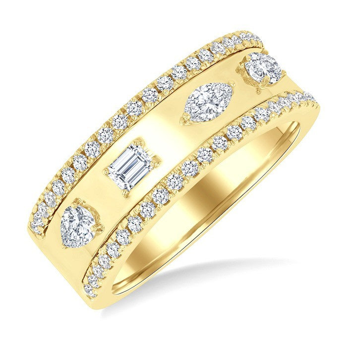 5/8 Ctw Mixed Shape Cut Diamond Fashion Wide Band in 14K Yellow Gold