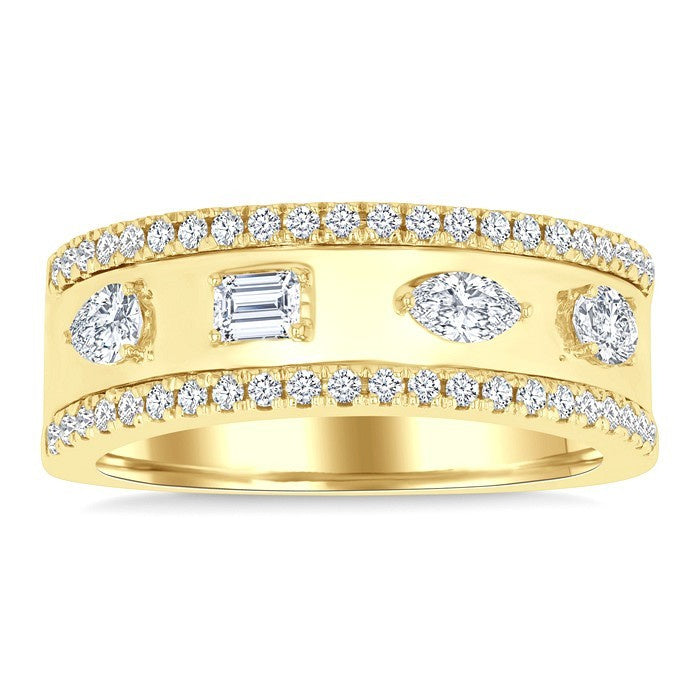 5/8 Ctw Mixed Shape Cut Diamond Fashion Wide Band in 14K Yellow Gold