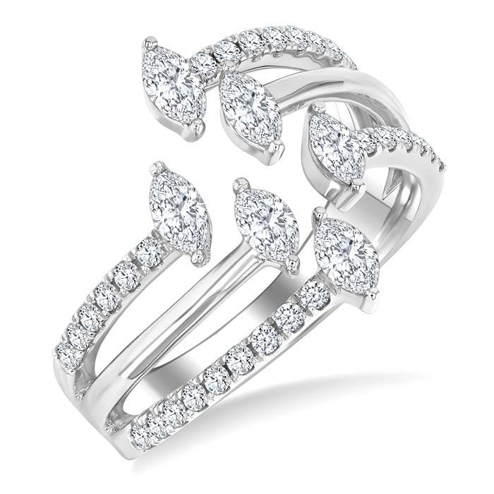7/8 Ctw Three-Way Split Marquise and Round Cut Diamond Fashion Open Ring in 14K White Gold