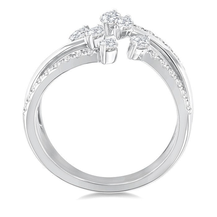 7/8 Ctw Three-Way Split Marquise and Round Cut Diamond Fashion Open Ring in 14K White Gold