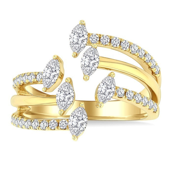 7/8 Ctw Three-Way Split Marquise and Round Cut Diamond Fashion Open Ring in 14K Yellow Gold