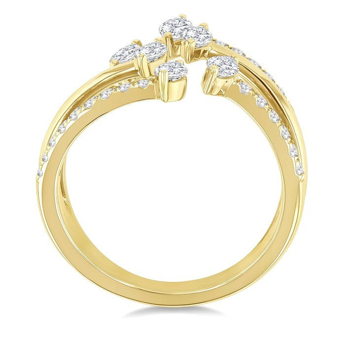 7/8 Ctw Three-Way Split Marquise and Round Cut Diamond Fashion Open Ring in 14K Yellow Gold