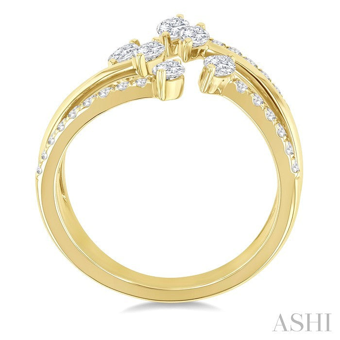 7/8 Ctw Three-Way Split Marquise and Round Cut Diamond Fashion Open Ring in 14K Yellow Gold
