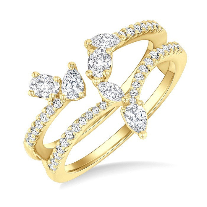 3/4 Ctw Mixed Diamond Cut Fashion Open Ring in 14K Yellow Gold