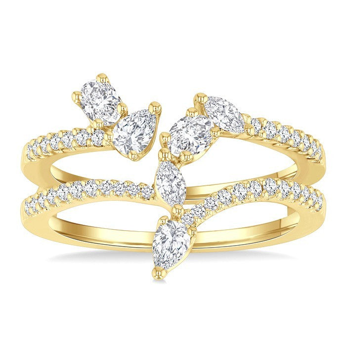 3/4 Ctw Mixed Diamond Cut Fashion Open Ring in 14K Yellow Gold