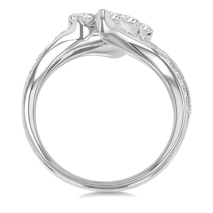 2 1/4 Ctw Bypass Three-Way Split Marquise, Pear and Round Cut Diamond Fashion Open Ring in 14K White Gold