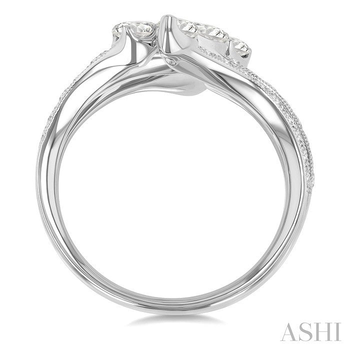 2 1/4 Ctw Bypass Three-Way Split Marquise, Pear and Round Cut Diamond Fashion Open Ring in 14K White Gold