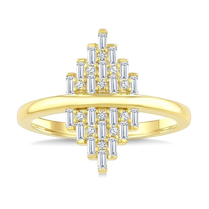 1/2 Ctw Fusion Baguette and Round Cut Diamond Fashion Ring in 14K Yellow Gold