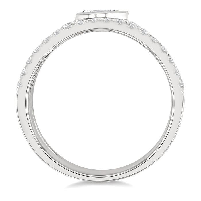 3/4 Ctw Split Twin Row Bezel Set Pear and Round Cut Diamond Fashion Ring in 14K White Gold