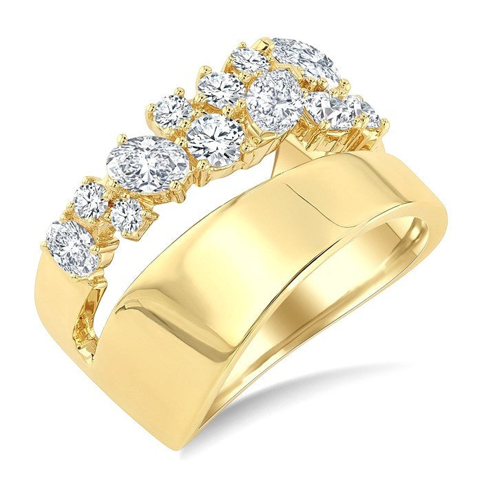 1 1/2 Ctw Asymmetric Split Mixed Diamond Cut Fashion Wide Band in 14K Yellow Gold