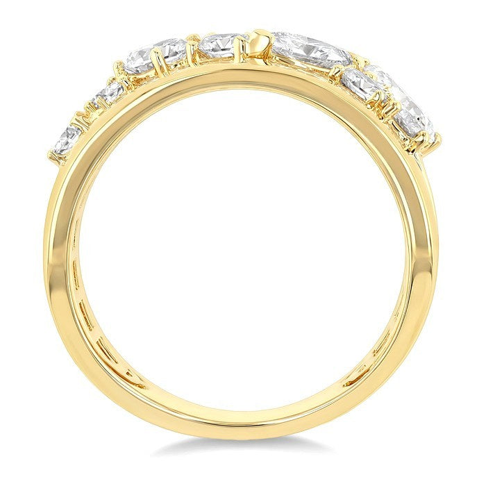 1 1/2 Ctw Asymmetric Split Mixed Diamond Cut Fashion Wide Band in 14K Yellow Gold