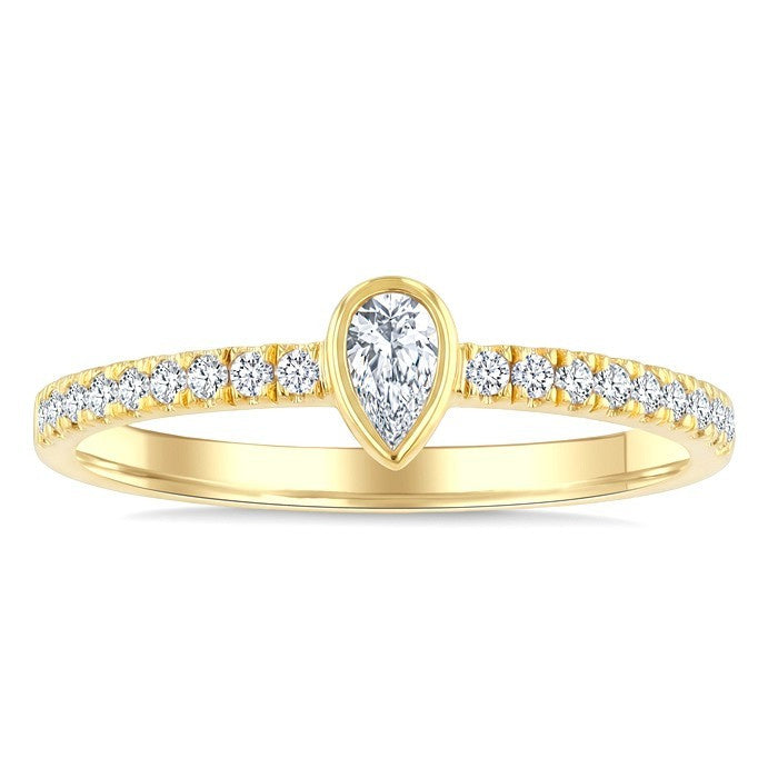 1/3 Ctw Bezel Set Pear and Round Cut Diamond Luna Bezel Fashion Ring in 14K Yellow Gold