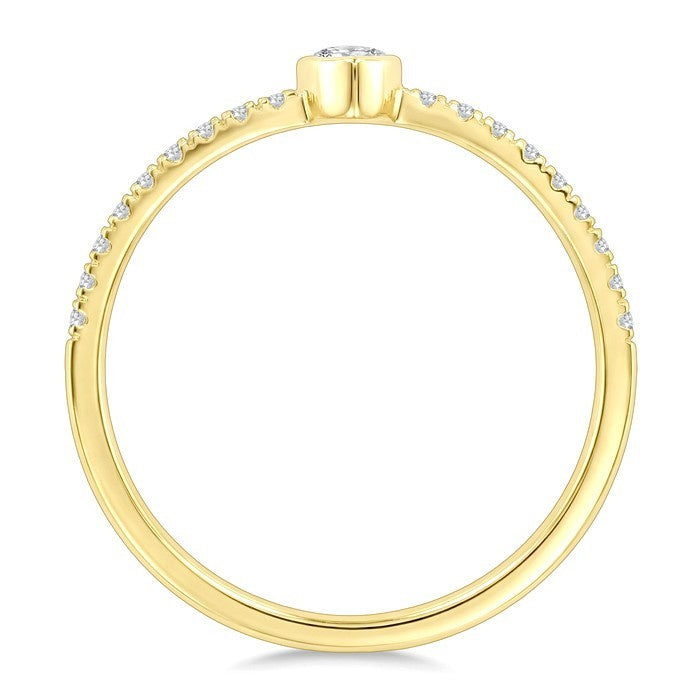 1/3 Ctw Bezel Set Pear and Round Cut Diamond Luna Bezel Fashion Ring in 14K Yellow Gold