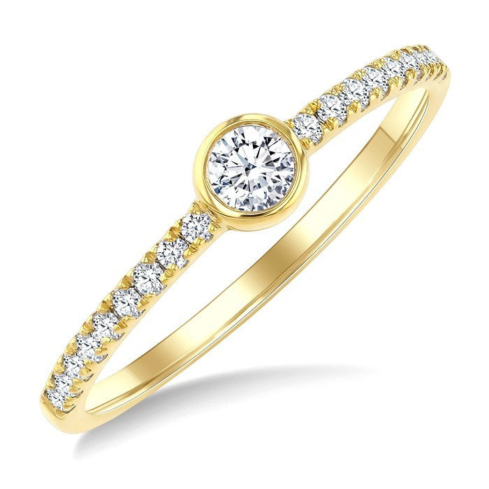 1/3 Ctw Bezel Set Round Cut Diamond Luna Bezel Fashion Ring in 14K Yellow Gold