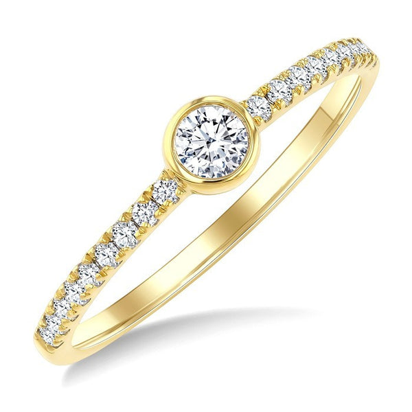 1/3 Ctw Bezel Set Round Cut Diamond Luna Bezel Fashion Ring in 14K Yellow Gold