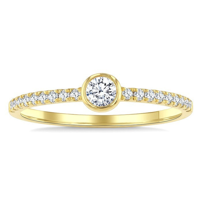 1/3 Ctw Bezel Set Round Cut Diamond Luna Bezel Fashion Ring in 14K Yellow Gold