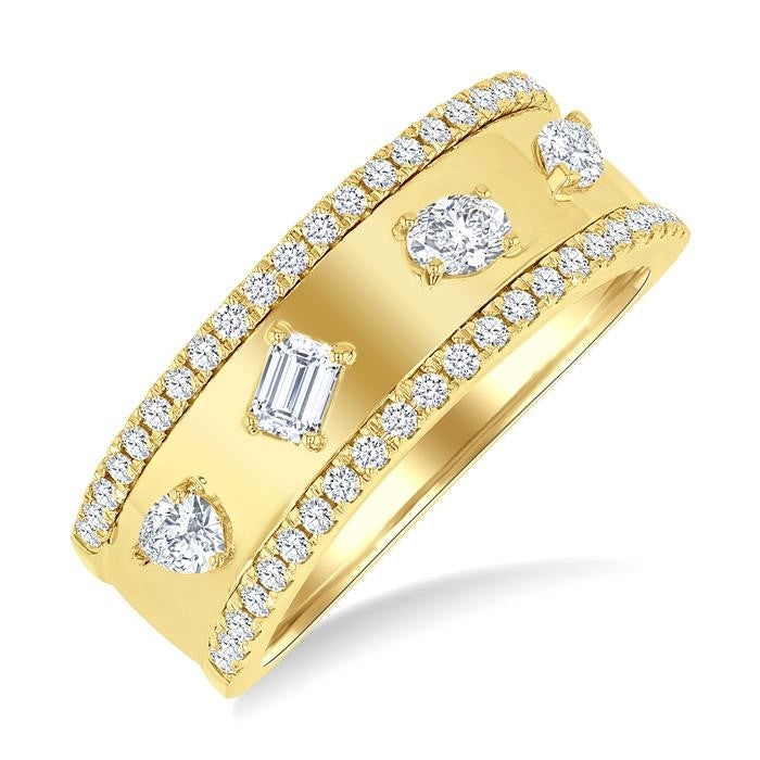 5/8 Ctw 4-Stone Mixed Shape Diamond Wide Fashion Band in 14K Yellow Gold