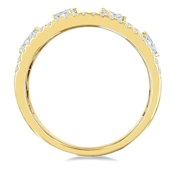 5/8 Ctw 4-Stone Mixed Shape Diamond Wide Fashion Band in 14K Yellow Gold