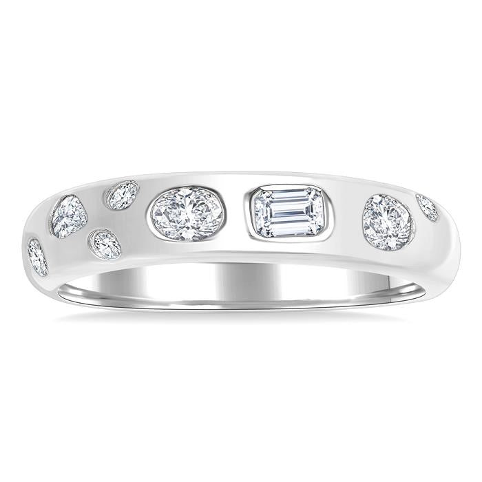 1/3 Ctw Bezel Set Mixed Cut Diamond Mosaic Fashion Band in 14K White Gold