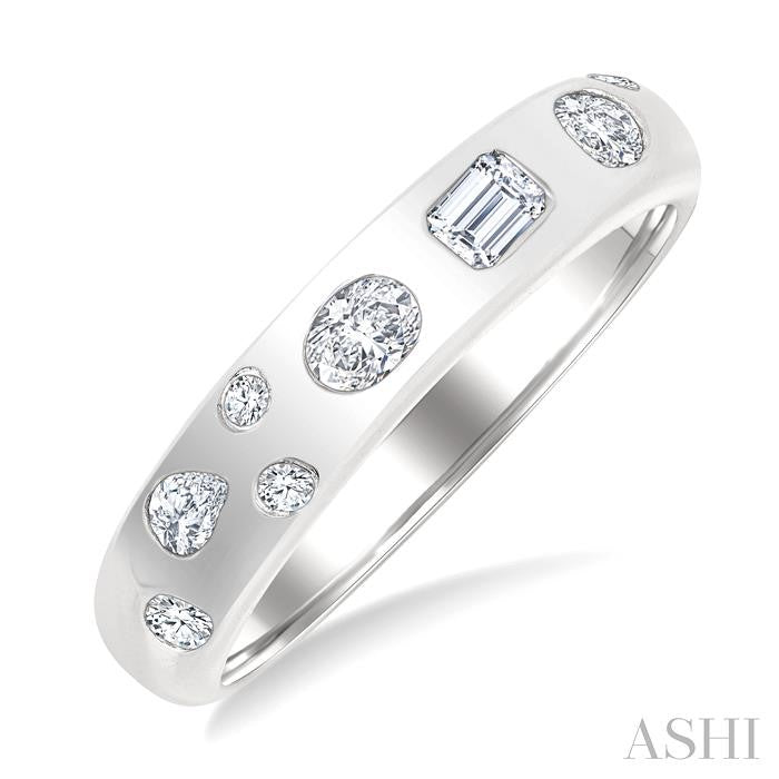 1/3 Ctw Bezel Set Mixed Cut Diamond Mosaic Fashion Band in 14K White Gold