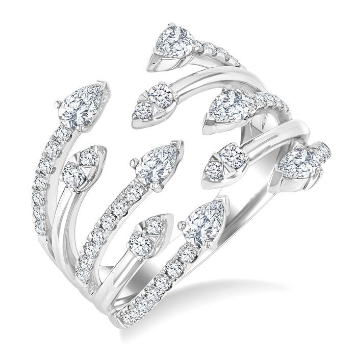 1 Ctw Five-Way Split Pear and Round Cut Diamond Fashion Open Ring in 14K White Gold