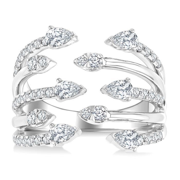 1 Ctw Five-Way Split Pear and Round Cut Diamond Fashion Open Ring in 14K White Gold