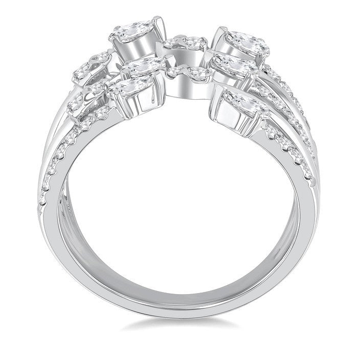 1 Ctw Five-Way Split Pear and Round Cut Diamond Fashion Open Ring in 14K White Gold