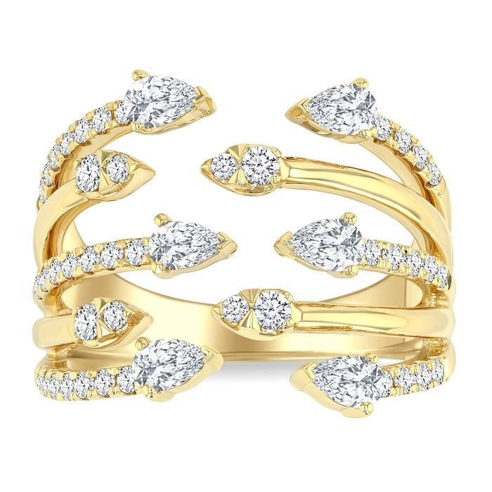 1 Ctw Five-Way Split Pear and Round Cut Diamond Fashion Open Ring in 14K Yellow Gold