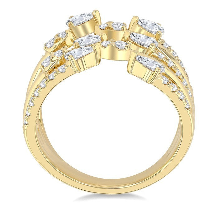 1 Ctw Five-Way Split Pear and Round Cut Diamond Fashion Open Ring in 14K Yellow Gold