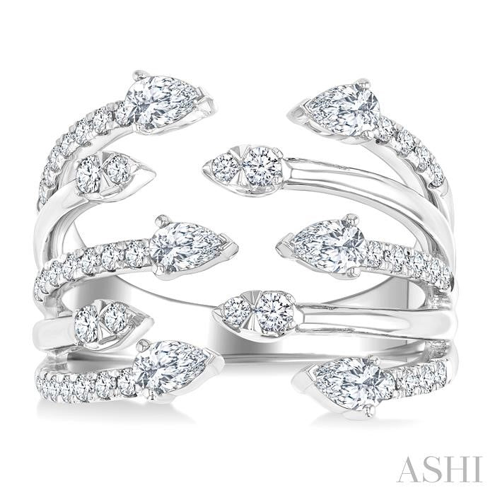 1 Ctw Five-Way Split Pear and Round Cut Diamond Fashion Open Ring in 14K White Gold
