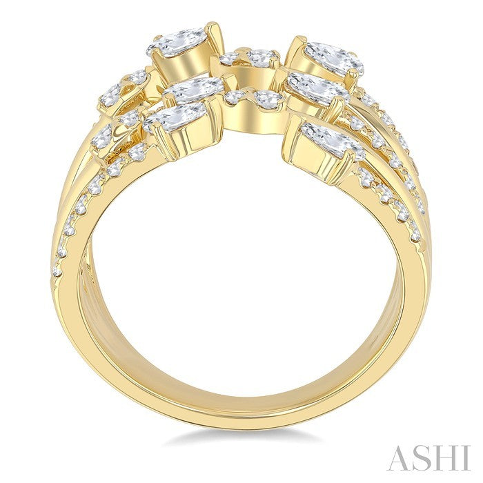 1 Ctw Five-Way Split Pear and Round Cut Diamond Fashion Open Ring in 14K Yellow Gold