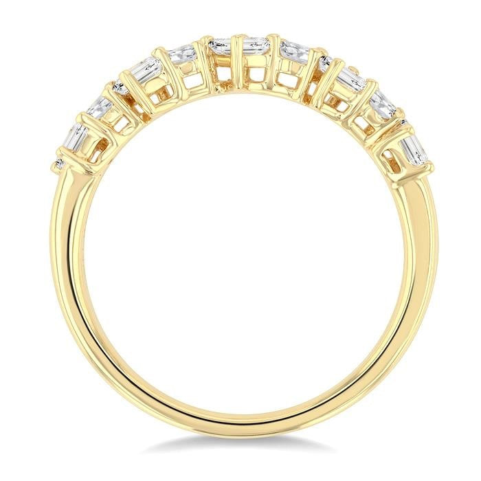 3/4 Ctw Emerald and Round Cut Diamond Fashion Band in 14K Yellow Gold
