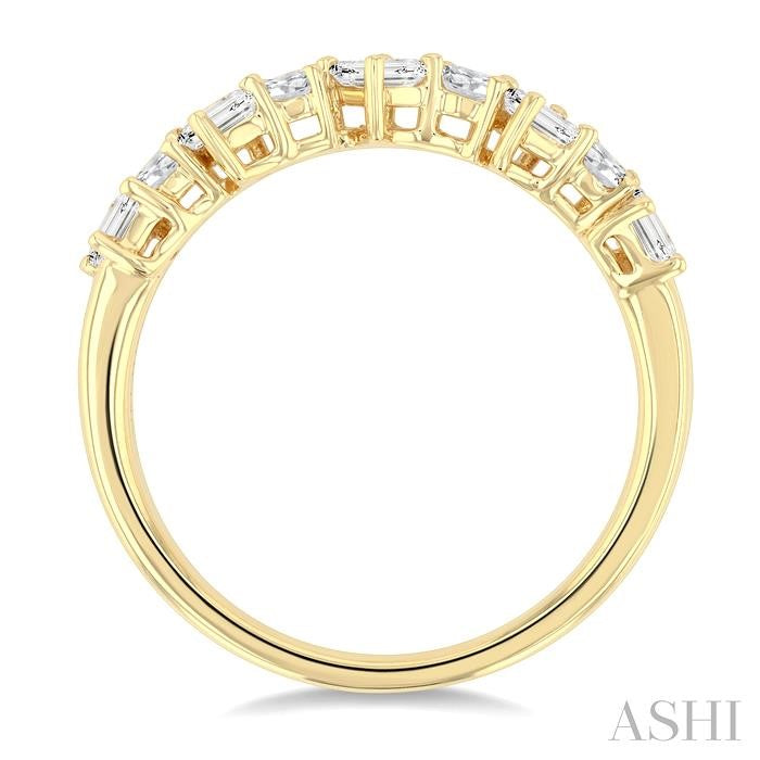 3/4 Ctw Emerald and Round Cut Diamond Fashion Band in 14K Yellow Gold